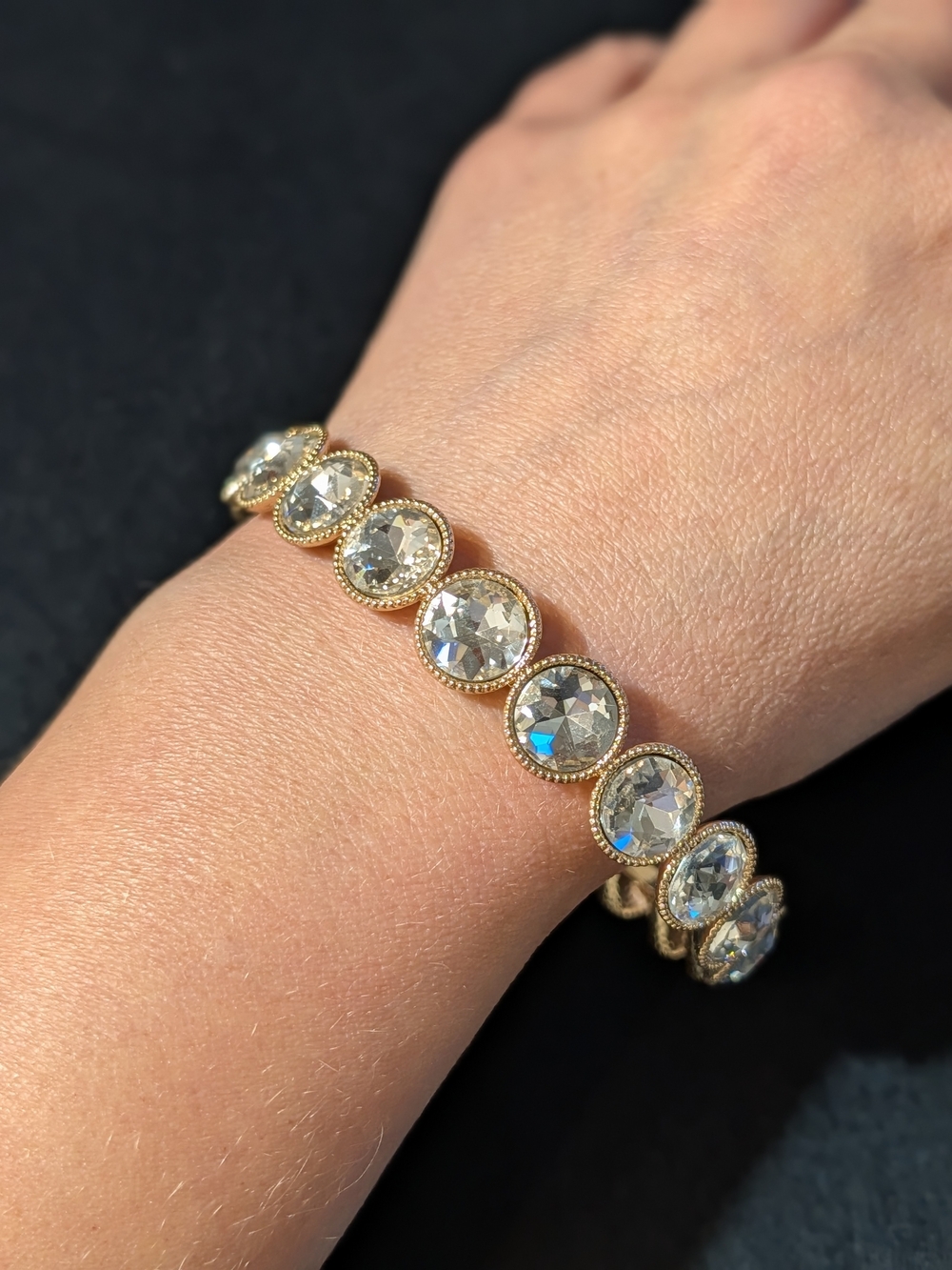 Gold-Tone Clear Crystal Round Bangle Bracelet